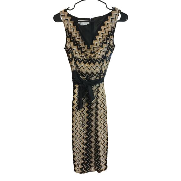 Kay Unger NY Women's 2  Gold/Black Zig/Zag Midi Dress - Picture 1 of 5